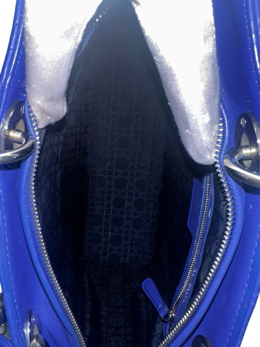 18-26 Preloved Christian Dior’s Lady Dior Cobalt Blue Lambskin Leather, Large - Picture 11 of 13